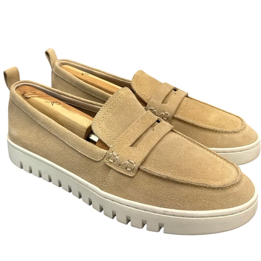 Vionic Uptown Sand Suede Leather White Lug Sole Slip On Comfort Loafer Women 10